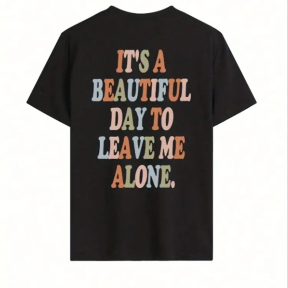 Black Graphic T-Shirt with Colorful Text